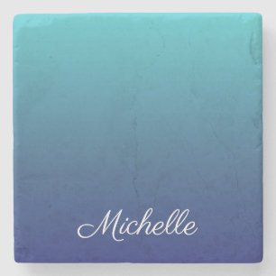 Personalized blue ombre gradient stone coaster
