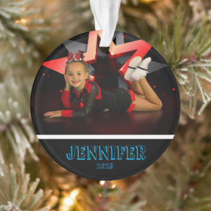 Personalized Blue Photo Cheerleading Ornament 
