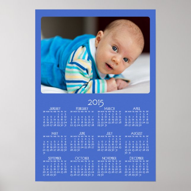 Personalized Blue Poster Yearly Calendar 2015 (Front)