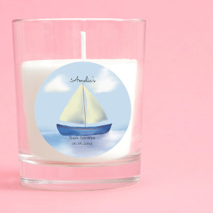 Personalized Blue Sail Boat Baby Shower Classic Round Sticker