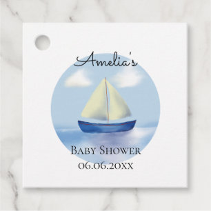 Personalized Blue Sail Boat Baby Shower Favour Tags