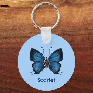 Personalized Blue Sapphire Butterfly Gemstone Key Ring