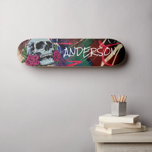 Personalized Blue Skull Skateboard (Wall Art (Horz))