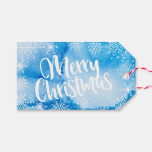 Personalized Blue Watercolor Christmas gift tags