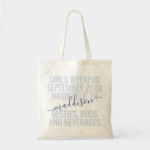 Personalized Blue Weekend Trip Bachelorette Tote Bag
