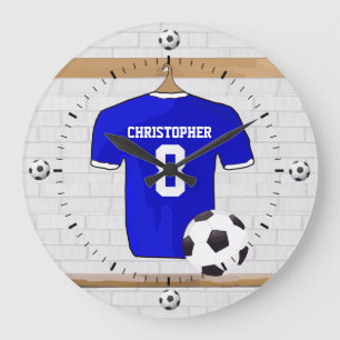Personalized Blue White Football Soccer Jersey Large Clock