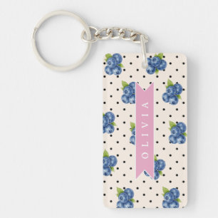 Personalized Blueberry Polka Dot Cute Vintage Key Ring