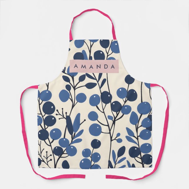 Personalized Blueberry Vine Botanical Style Apron (Front)