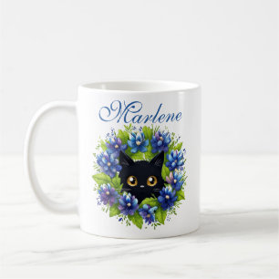 Personalized Bluebonnets Cute Cat Texas Flowers Coffee Mug