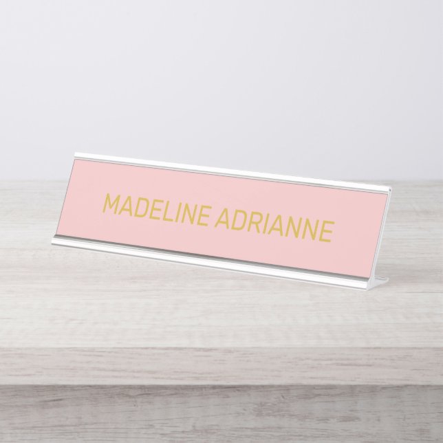Personalized Blush & Gold Modern Desk Name Plate (Front)