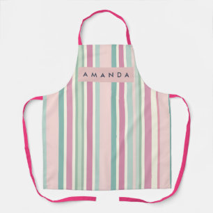 Personalized Blush Mint Pastel Stripes Apron
