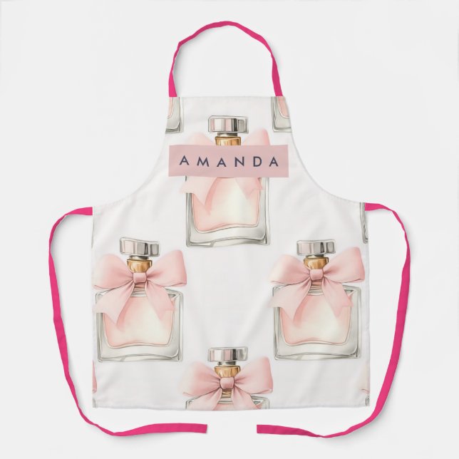 Personalized Blush Perfume Bottle Coquette Pattern Apron (Front)