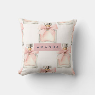 Personalized Blush Perfume Bottle Coquette Pattern Cushion