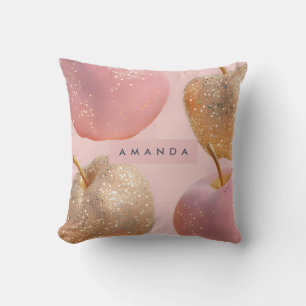 Personalized Blush Pink and Gold Glitter Apple  Cushion