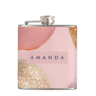 Personalized Blush Pink and Gold Glitter Apple Hip Flask