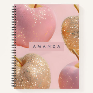 Personalized Blush Pink and Gold Glitter Apple Notebook