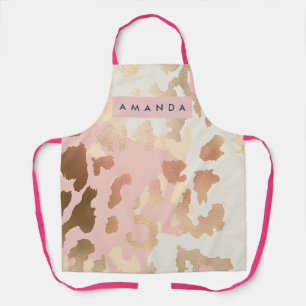 Personalized Blush Pink and Gold Leopard Print Apron