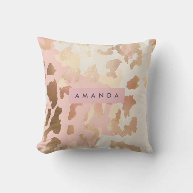 Personalized Blush Pink and Gold Leopard Print Cushion (Front)
