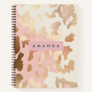 Personalized Blush Pink and Gold Leopard Print Notebook