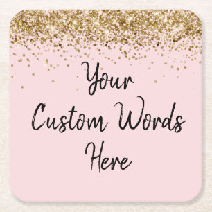 Personalized Blush Pink Birthday Party Graduation Square Paper Coaster
