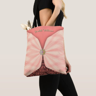 Personalized Blush Pink Jewel Textile Illusion Tote Bag