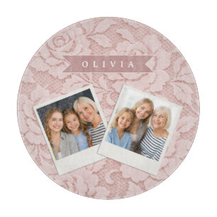 Personalized Blush Pink Lace Floral Romantic Cutting Board