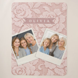 Personalized Blush Pink Lace Floral Romantic Sherpa Blanket