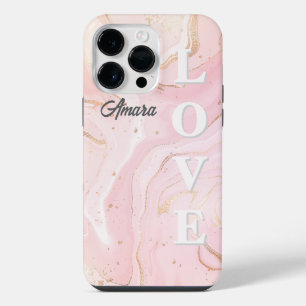 Personalized Blush Pink Marble iPhone 14 Pro Max Case