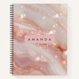 Personalized Blush Rose Gold Marble Sparkle Notebook