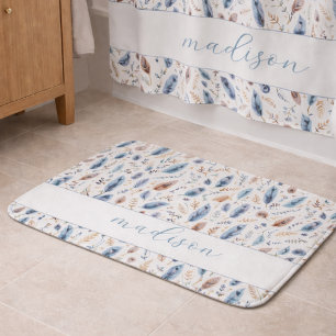 Personalized Boho Feather Floral Bath Mat