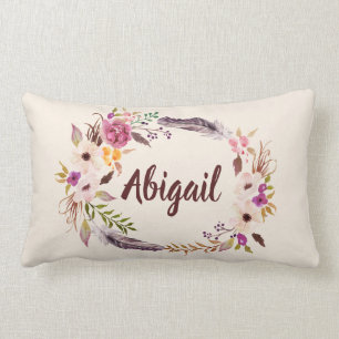 Personalized Boho Floral Name Throw Pillow