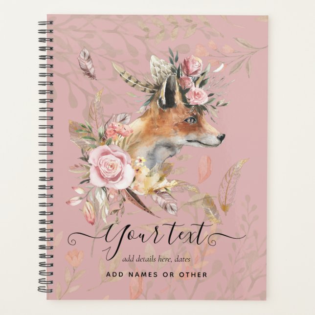 PERSONALIZED Boho Fox Feathers Commemorative Gift Planner (Front)
