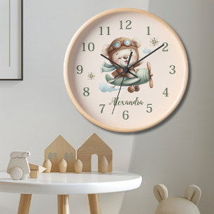 Personalized Boho Green Teddy Bear Clock