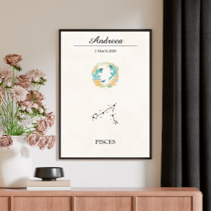 Personalized Boho Pisces Zodiac Constellation Poster