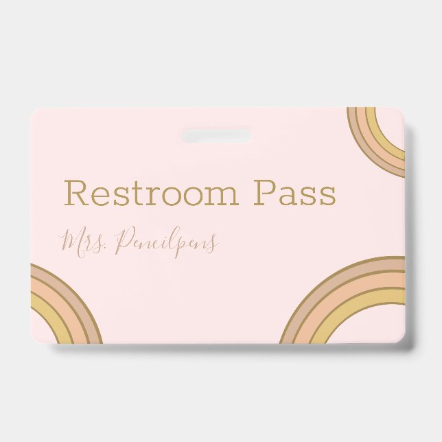 Personalized Boho Rainbow Hall Pass Pink ID Badge (Front)