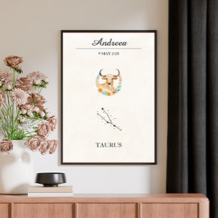 Personalized Boho Taurus Zodiac Constellation Poster