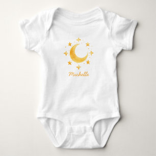 Personalized Boho Watercolor Moon & Stars – Cute   Baby Bodysuit
