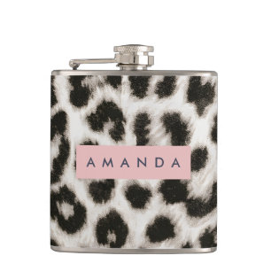 Personalized Bold Black & White Leopard Print  Hip Flask