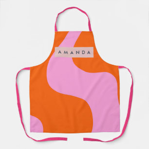 Personalized Bold Orange and Pink Wave Stripe Apron