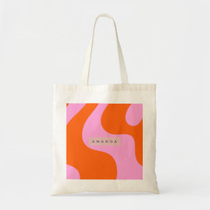 Personalized Bold Orange and Pink Wave Stripe Tote Bag