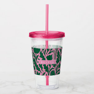 Personalized Bold Pink Botanical Floral Name Gift Acrylic Tumbler