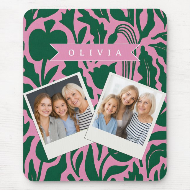 Personalized Bold Pink Botanical Floral Name Gift Mouse Mat (Front)