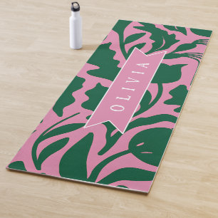 Personalized Bold Pink Botanical Floral Name Gift Yoga Mat