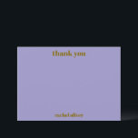 Personalized Bold Purple Gold Modern Bat Mitzvah Thank You Card<br><div class="desc">This personalized thank you design features a soft purple background with simple, modern typography and a clean layout. Designed for Bat Mitzvahs, birthdays, and milestone celebrations, it works well for sending notes of thanks after the event. The cool dusty blue color coordinates easily with matching invitations and décor pieces. A...</div>