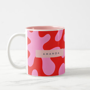 Personalized Bold Red and Pink Abstract Two-Tone Coffee Mug