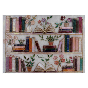 Personalized Book Lover Cutting Board Floral Books
