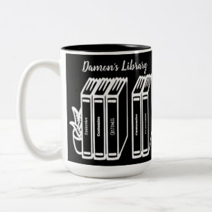 Personalized Book Titles Library Black Two-Tone Coffee Mug