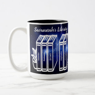 Personalized Book Titles Library Blue Galaxy Two-Tone Coffee Mug