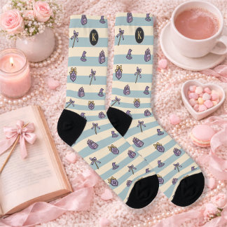 Personalized Bookish Girl Academy Wizard Blue Socks