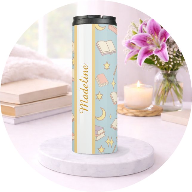 Personalized Bookish Girly Blue Cute Magic Name Thermal Tumbler (Creator Uploaded)